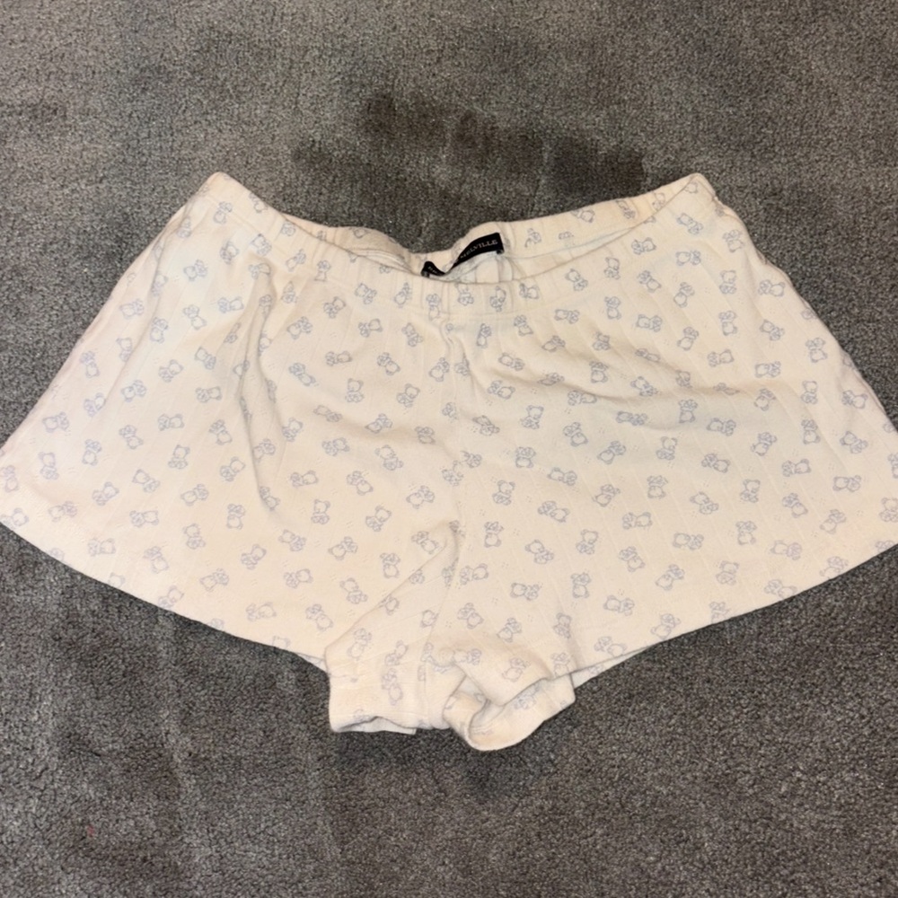 Brandy Melville White and Blue Bear Print Shorts